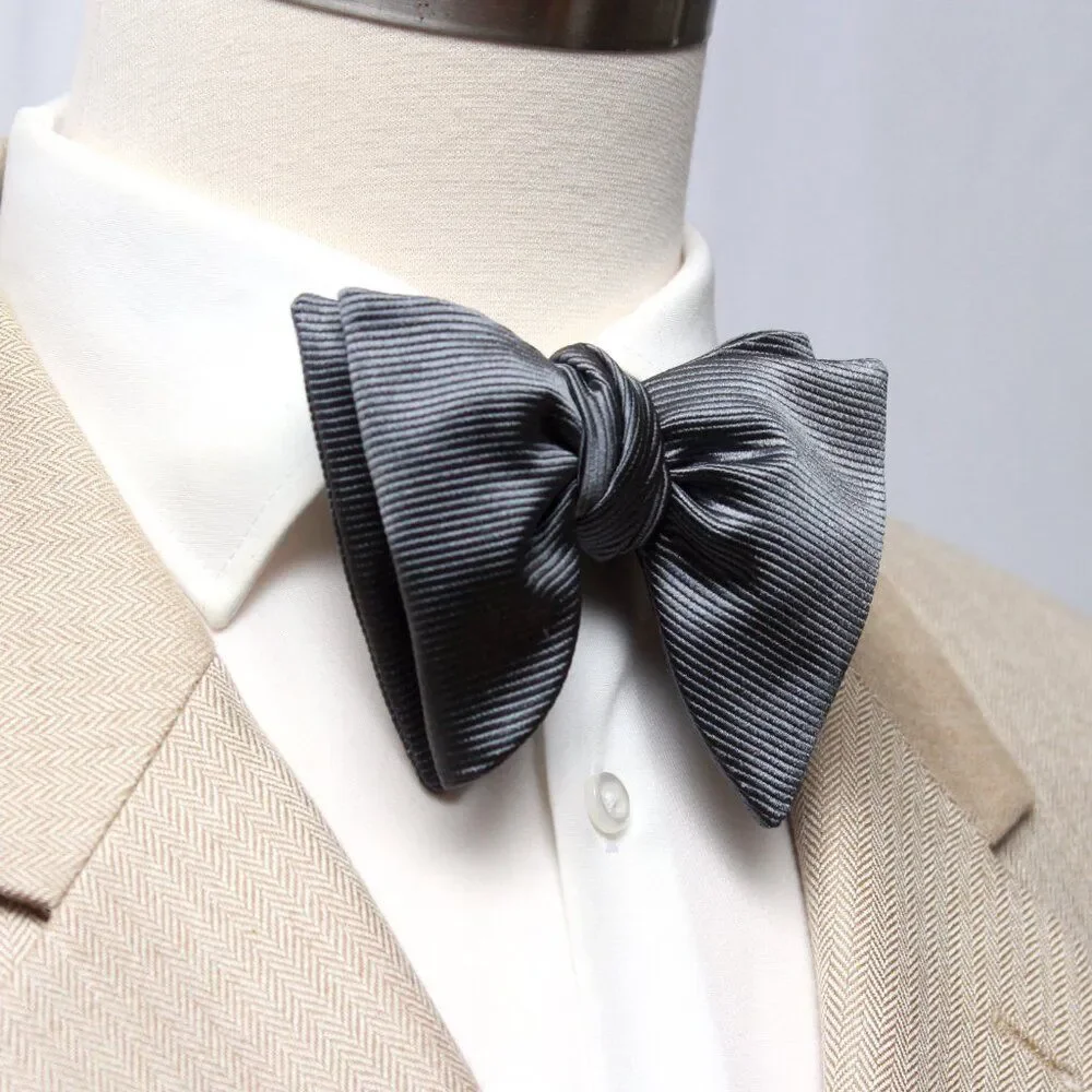 Men's Self-tied Bow Tie 100%Silk‎ Large Butterfly Grey S713
